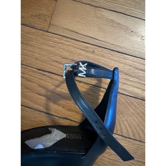 Michael Kors Fiona Wedge Sandals Women’s Size 8 Black Leather Open Toe Ankle - Picture 4 of 7